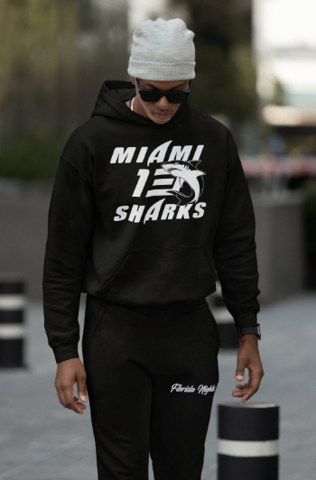 Willie Beamen - Miami Sharks - Black Hoodie worn by Adult Male to display trendsetting fashion.