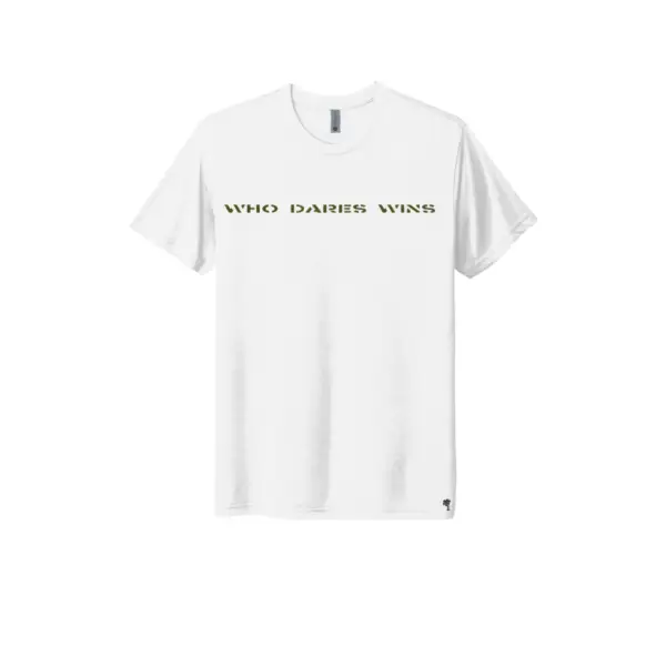 Classic white triblend t-shirt featuring the inspirational Who Dares Win; design, offering a luxury feel with soft, lightweight triblend material, available in sizes S-3XL