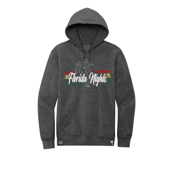 Luxury charcoal fleece hoodie showcasing bold rasta-inspired embroidered lettering, made with high-quality fleece for a cozy and sophisticated look, available in sizes S-3XL