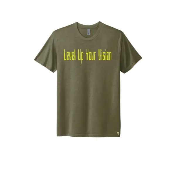 Stylish olive triblend t-shirt featuring the inspirational Level Up Your Vision design, combining soft, lightweight triblend material with a modern fit, available in sizes S-3XL.