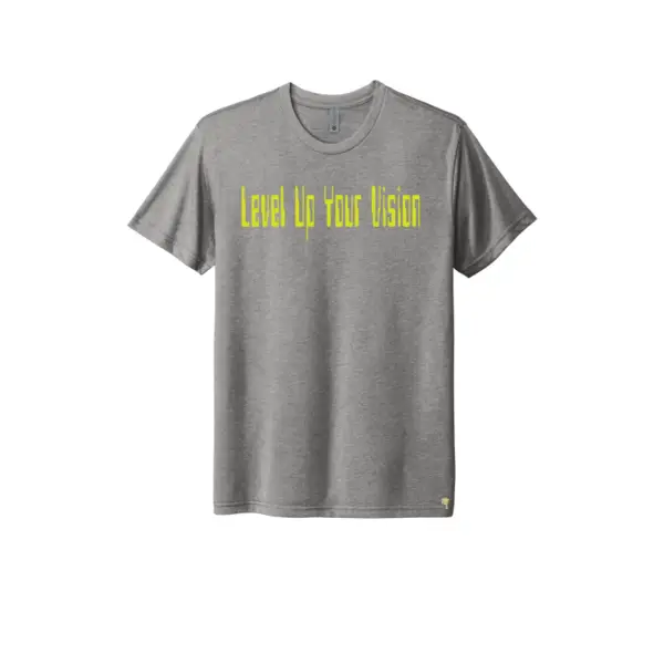 Premium gray triblend t-shirt showcasing the empowering Level Up Your Vision design, made with high-quality triblend fabric for superior comfort and durability, available in sizes S-3XL.