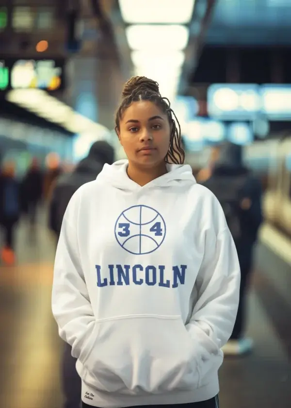 Young woman wearing a White Lincoln High - Jesus Shuttlesworth Fleece Hoodie