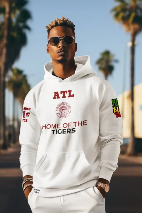 Man with shades wearing a White ATL Morehouse - Fleece Hoodie