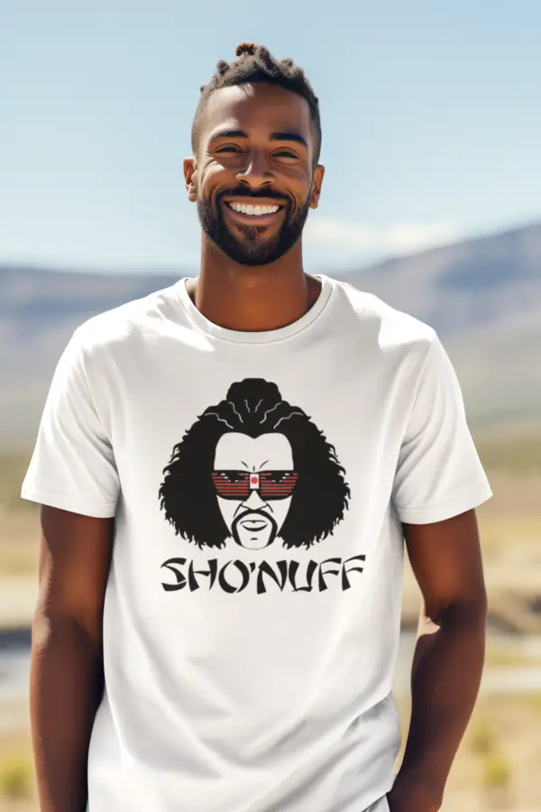 Guy wearing a White - Sho-Nuff - The Last Dragon - Shades T-Shirt