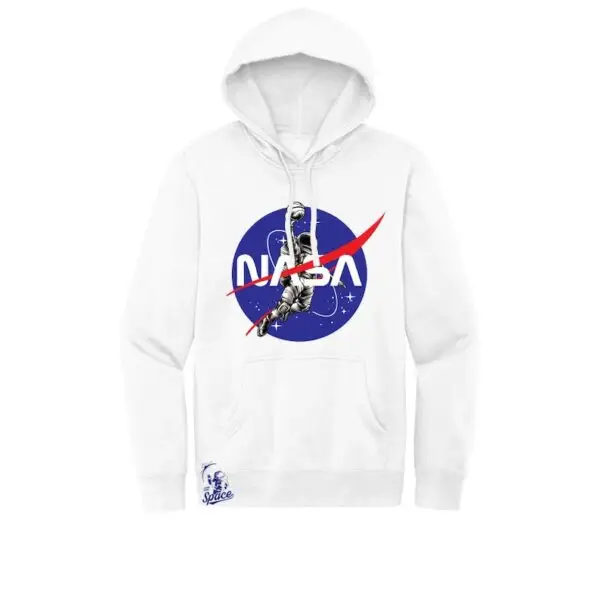 White - NASA Moon Man Basketball Astronaut Fleece Hoodie