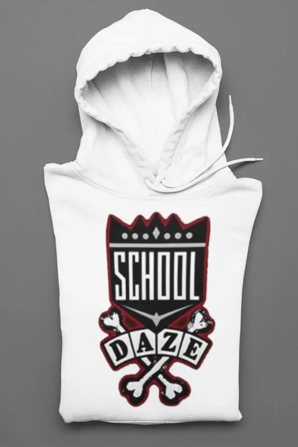 Folded White School Daze Mission College Fleece Hoodie