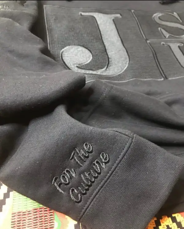 Blackout -Jackson State University Embroidered Fleece Hoodie - highlighting the "For the Culture" embroidered wording.