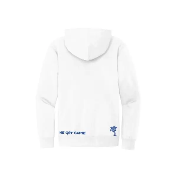 Back of White He Got Game Jesus Shuttlesworth Fleece Hoodie