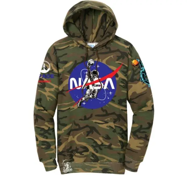 Camo - NASA Moon Man Basketball Astronaut Fleece Hoodie