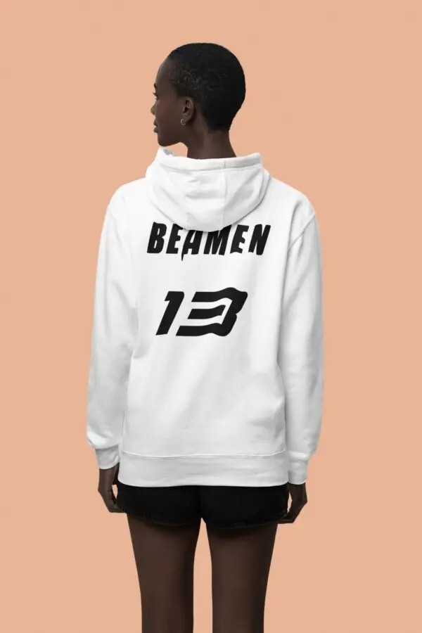 Woman displaying the Back of White - Miami Sharks - Willie Beamen Fleece Hoodie