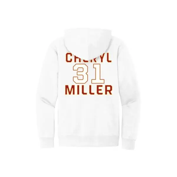 back of White - GOAT - Basketball Legend Cheryl Miller fleece hoodie